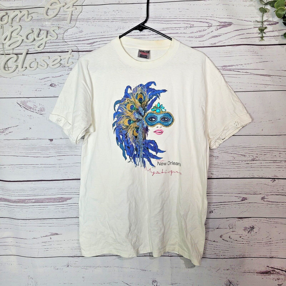 Vintage White Mystique Graphic Embellished Short Sleeve T-Shirt Woman Size Large